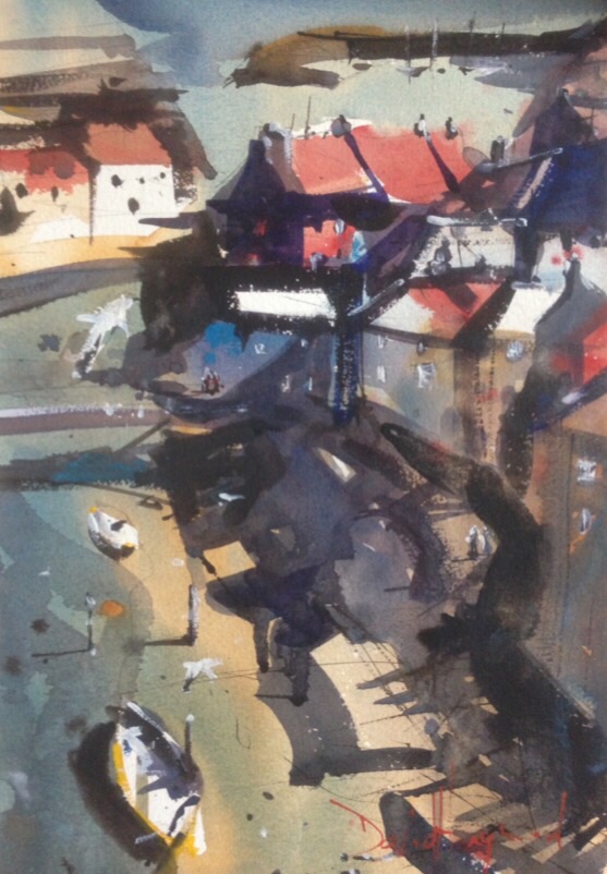 David Heywood Staithes - From Above Original Watercolour 